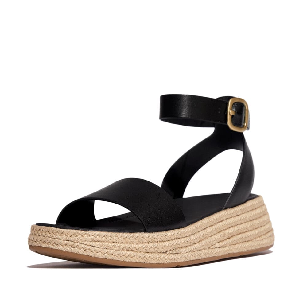 Fitflop F-Mode Espadrille Sandale mit Fesselriemen Schwarz