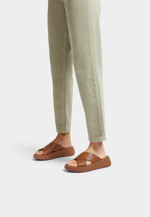 Fitflop F-Mode Cross Leather Slides Light Tan