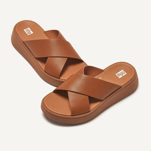 Fitflop F-Mode Cross Leather Slides Light Tan