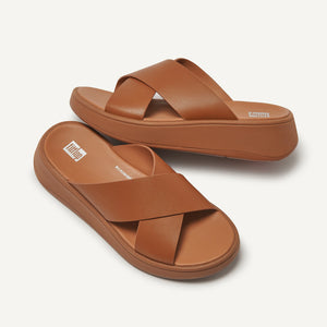Fitflop F-Mode Cross Leather Slides Light Tan