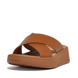 Fitflop F-Mode Cross Leather Slides Light Tan