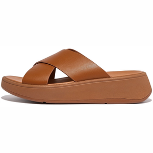 Fitflop F-Mode Cross Leather Slides Light Tan