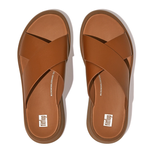 Fitflop F-Mode Cross Leather Slides Light Tan