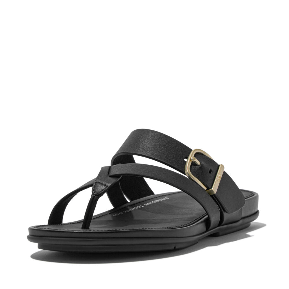 Fitflop Gracie Buckle Leather Strappy Zehensteg Black
