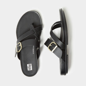 Fitflop Gracie Buckle Leather Strappy Zehensteg Black