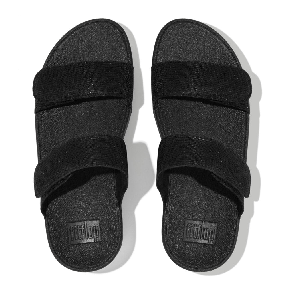 Fitflop Lulu Adjustable Shimmerlux Slides Black