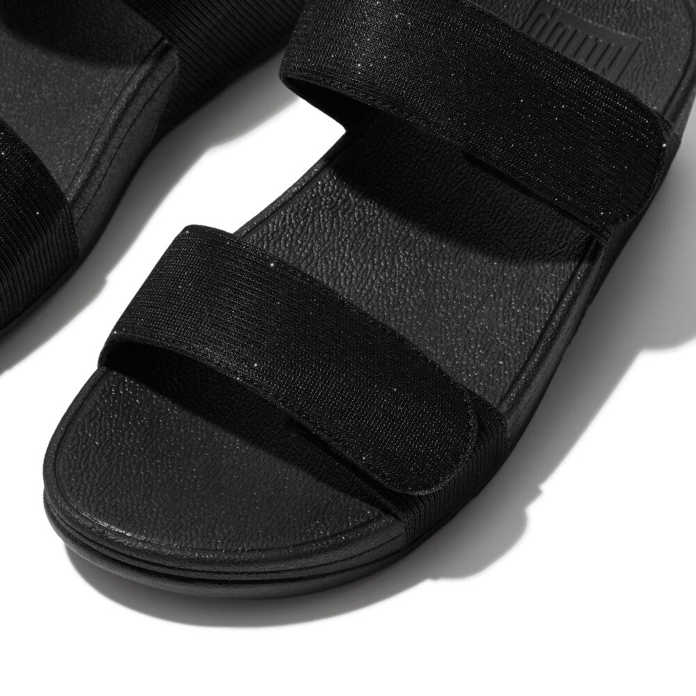 Fitflop Lulu Adjustable Shimmerlux Slides Black