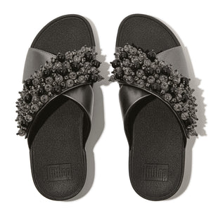 Fitflop Lulu Bauble-Bead Cross Slides Pewter Black