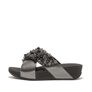 Fitflop Lulu Bauble-Bead Cross Slides Pewter Black