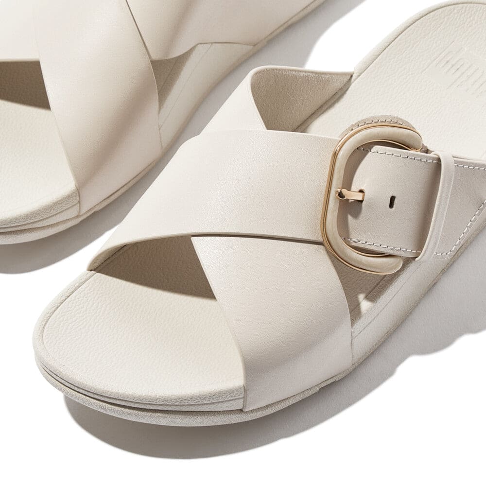 Fitflop Lulu Resin Buckle Cross Slides Paris Beige