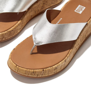 Fitflop F-Mode Metallic Leather Cork Flipflop Silver