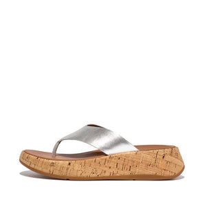 Fitflop F-Mode Metallic Leather Cork Flipflop Silver
