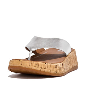 Fitflop F-Mode Metallic Leather Cork Flipflop Silver