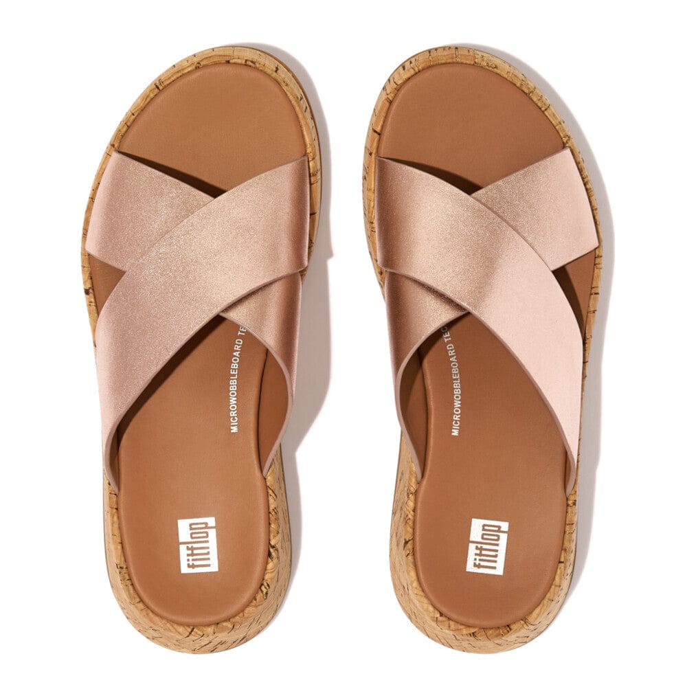 Fitflop F-Mode Metallic Cork Cross Slides Rosegold