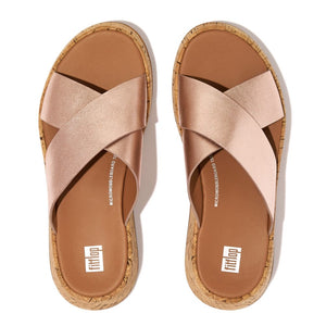 Fitflop F-Mode Metallic Cork Cross Slides Rosegold