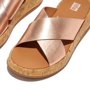 Fitflop F-Mode Metallic Cork Cross Slides Rosegold