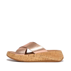 Fitflop F-Mode Metallic Cork Cross Slides Rosegold