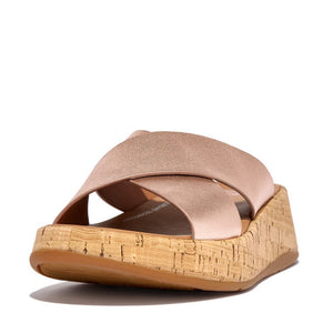 Fitflop F-Mode Metallic Cork Cross Slides Rosegold