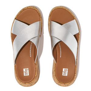Fitflop F-Mode Metallic Cork Cross Slides Silver