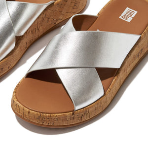 Fitflop F-Mode Metallic Cork Cross Slides Silver