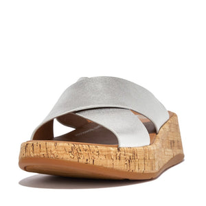 Fitflop F-Mode Metallic Cork Cross Slides Silver