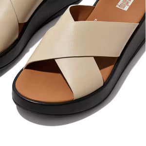 Fitflop F-Mode Cross Leather Slides Stone Beige/Black