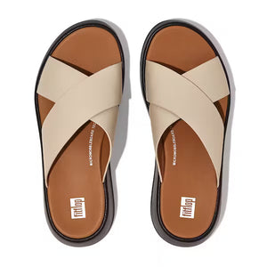 Fitflop F-Mode Cross Leather Slides Stone Beige/Black