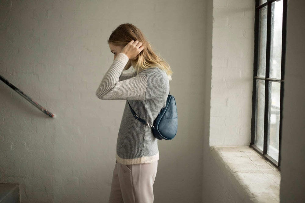 Healthy Back Bag - Leather Large Baglett Black/Purple/Lake Blue